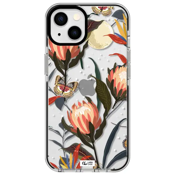 Moon Butterfly Flower Apple iPhone 13 impact black border Case