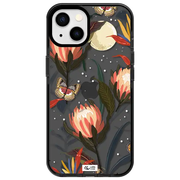 Moon Butterfly Flower Apple iPhone 13 impact Smoke Black Case