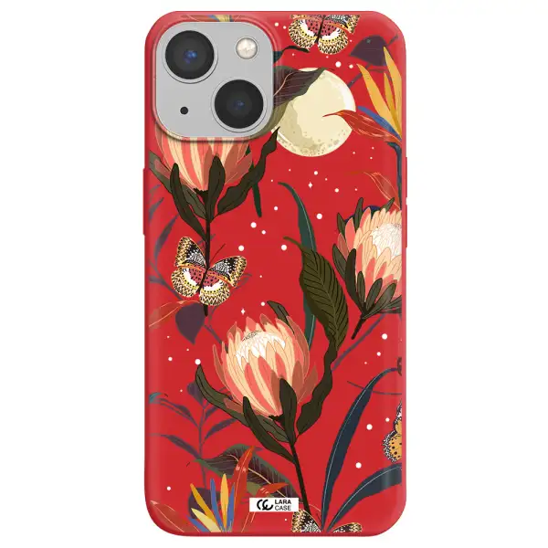 Moon Butterfly Flower Apple iPhone 13 mini Silicone Imperial Red Case