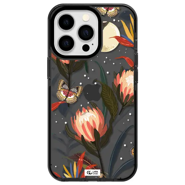 Moon Butterfly Flower Apple iPhone 13 Pro impact Smoke Black Case