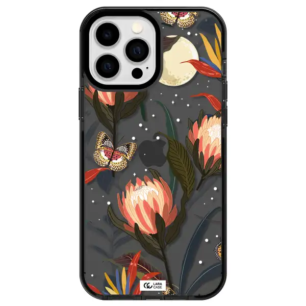 Moon Butterfly Flower Apple iPhone 13 Pro Max impact Smoke Black Case