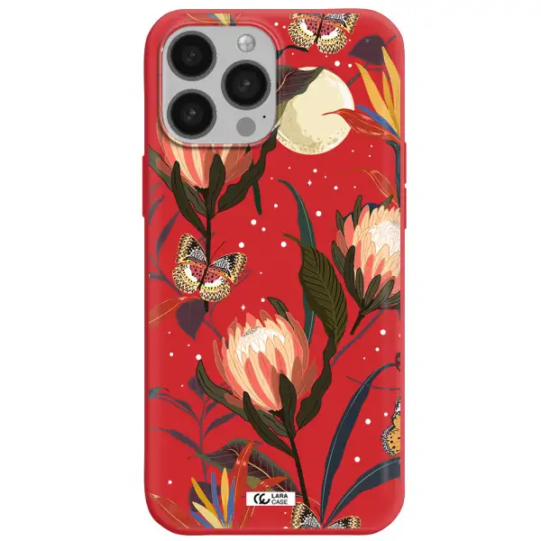 Moon Butterfly Flower Apple iPhone 13 Pro Max Silicone Imperial Red Case