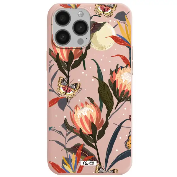 Moon Butterfly Flower Apple iPhone 13 Pro Max Silicone pastel pink Case