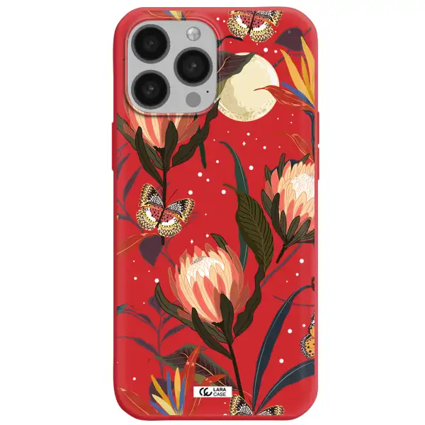 Moon Butterfly Flower Apple iPhone 13 Pro Silicone Imperial Red Case