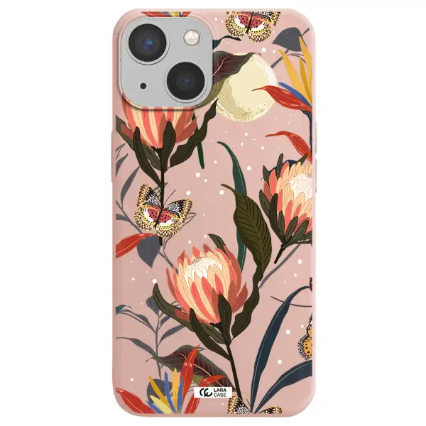 Moon Butterfly Flower Apple iPhone 13 Silicone pastel pink Case