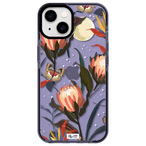 Moon Butterfly Flower Apple iPhone 14 impact Lilac Case