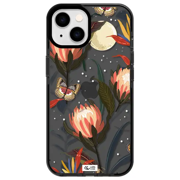 Moon Butterfly Flower Apple iPhone 14 impact Smoke Black Case