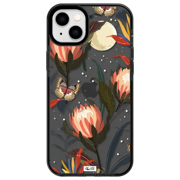 Moon Butterfly Flower Apple iPhone 14 plus impact Smoke Black Case