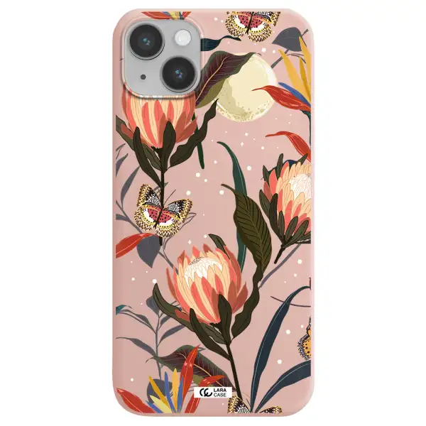 Moon Butterfly Flower Apple iPhone 14 plus Silicone pastel pink Case