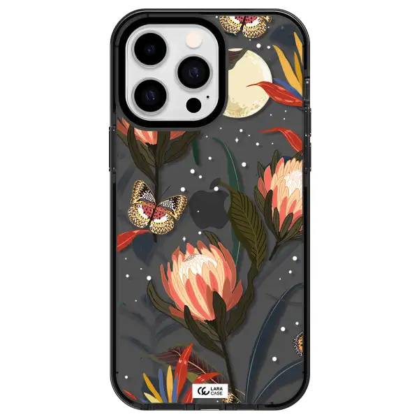 Moon Butterfly Flower Apple iPhone 14 pro max impact Smoke Black Case