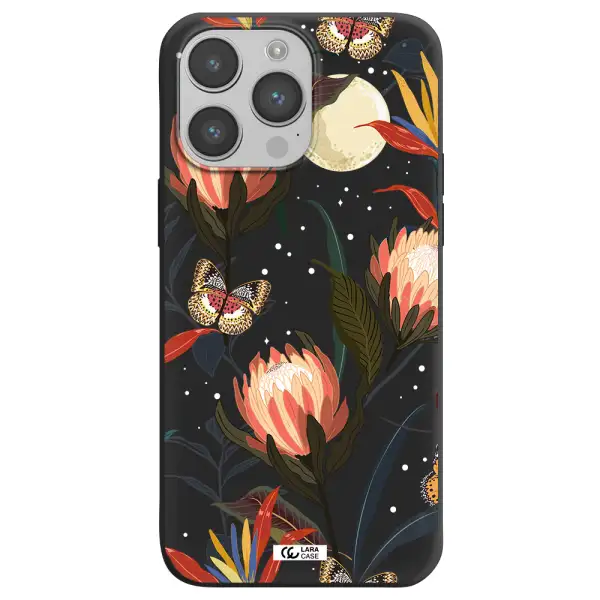 Moon Butterfly Flower Apple iPhone 14 pro max Silicone black Case