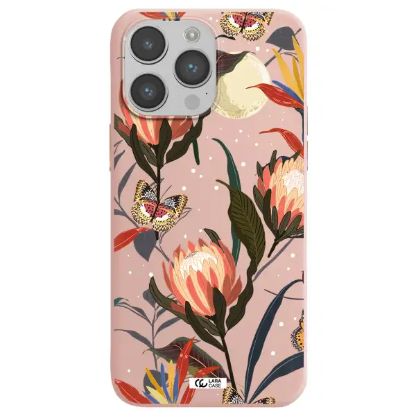Moon Butterfly Flower Apple iPhone 14 pro Silicone pastel pink Case