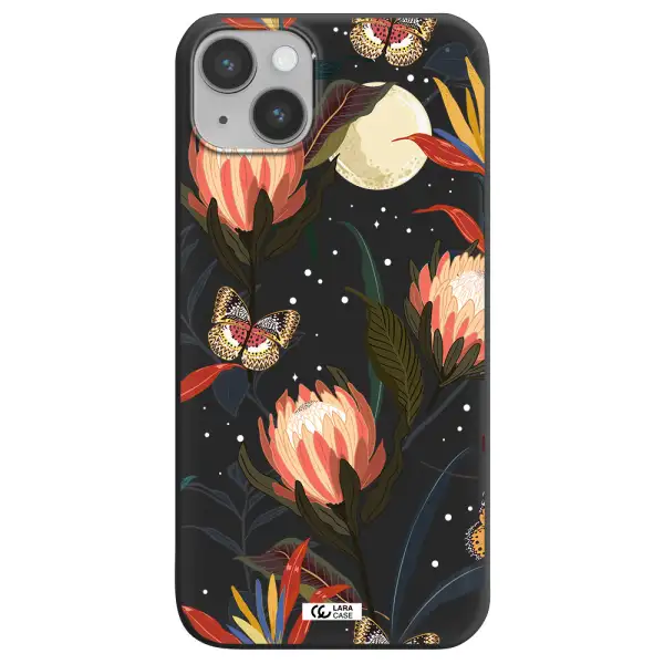 Moon Butterfly Flower Apple iPhone 14 Silicone black Case