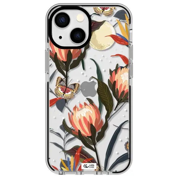 Moon Butterfly Flower Apple iPhone 15 impact black border Case
