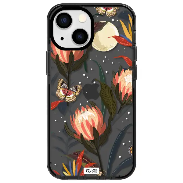 Moon Butterfly Flower Apple iPhone 15 Plus impact Smoke Black Case