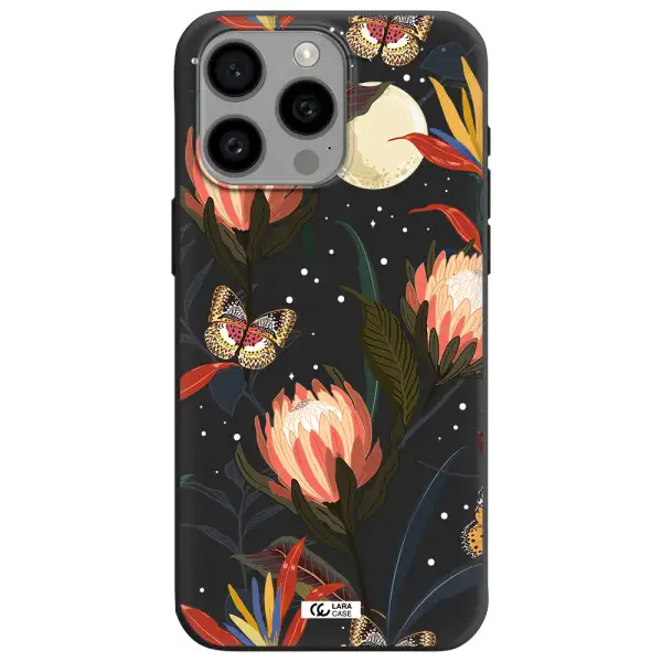 Moon Butterfly Flower Apple Iphone 15 Pro max Silicone black Case