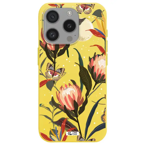 Moon Butterfly Flower Apple Iphone 15 Pro Silicone Canary Yellow Case