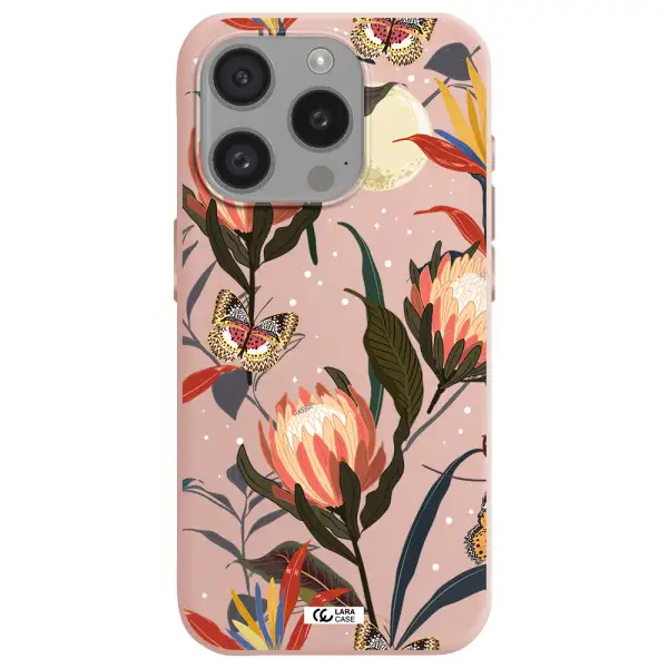 Moon Butterfly Flower Apple Iphone 15 Pro Silicone Pastel Pink Case