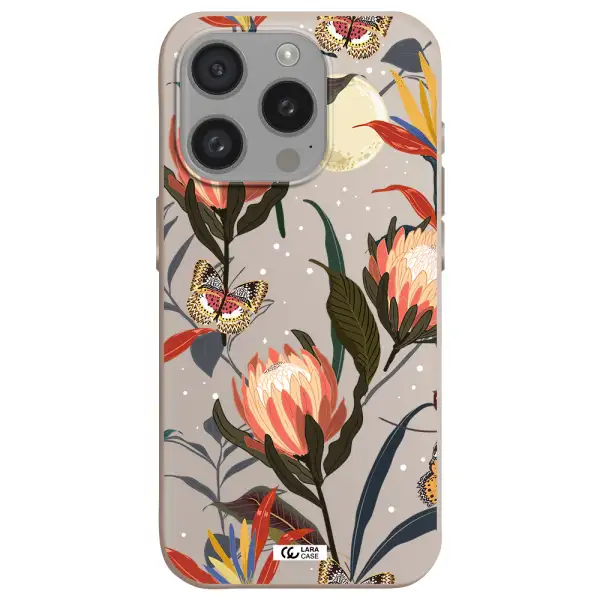 Moon Butterfly Flower Apple Iphone 15 Pro Silicone Stone Case