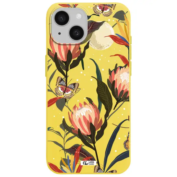 Moon Butterfly Flower Apple iPhone 15 Silicone canary yellow Case
