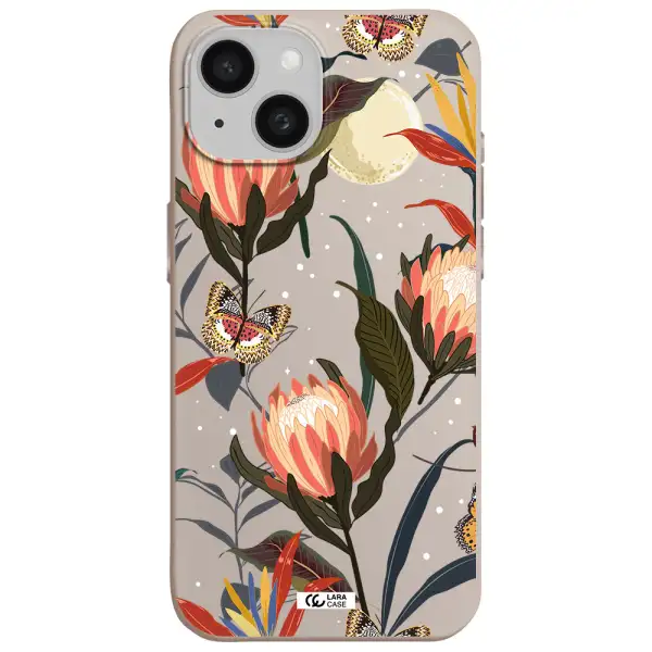 Moon Butterfly Flower Apple iPhone 15 Silicone Stone Case