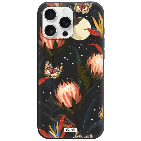 Moon Butterfly Flower Apple Iphone 16 Pro Max Silicone Black Case