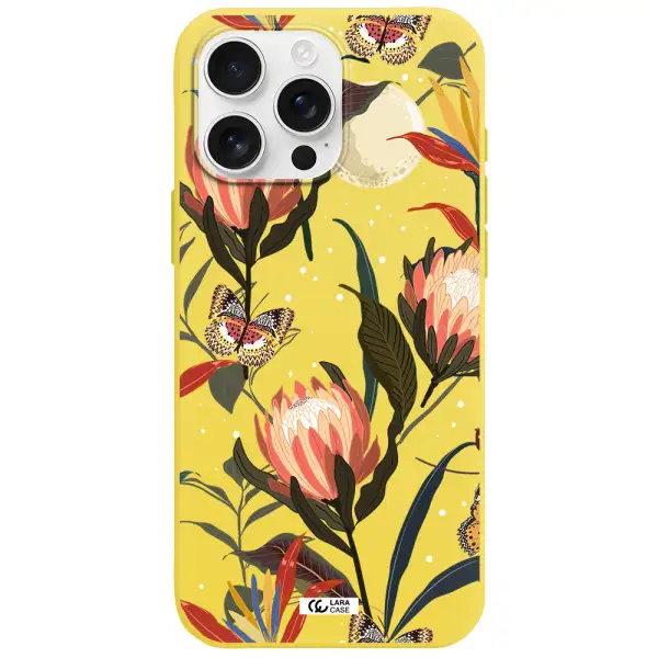 Moon Butterfly Flower Apple Iphone 16 Pro Max Silicone Canary Yellow Case