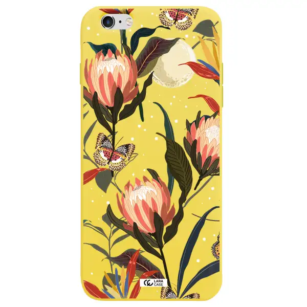 Moon Butterfly Flower Apple iPhone 6 s plus Silicone canary yellow Case