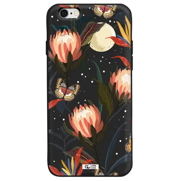 Moon Butterfly Flower Apple iPhone 6 Silicone black Case