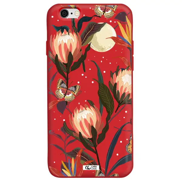 Moon Butterfly Flower Apple iPhone 6 Silicone Imperial Red Case