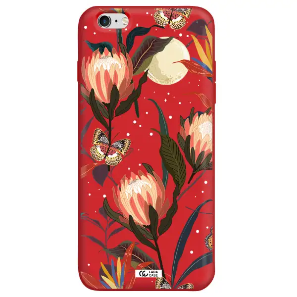 Moon Butterfly Flower Apple iPhone 6S Silicone Imperial Red Case