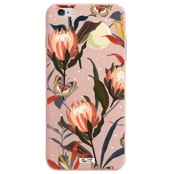 Moon Butterfly Flower Apple iPhone 6S Silicone pastel pink Case