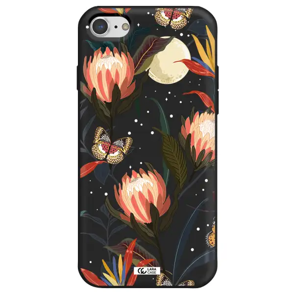 Moon Butterfly Flower Apple iPhone 8 Silicone black Case