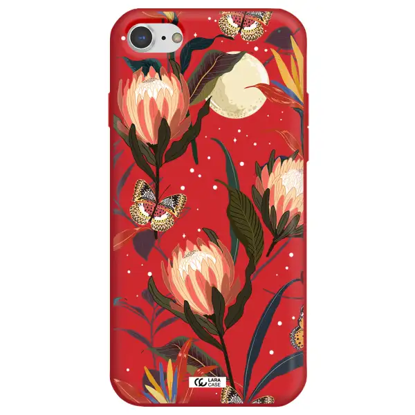 Moon Butterfly Flower Apple iPhone 8 Silicone Imperial Red Case
