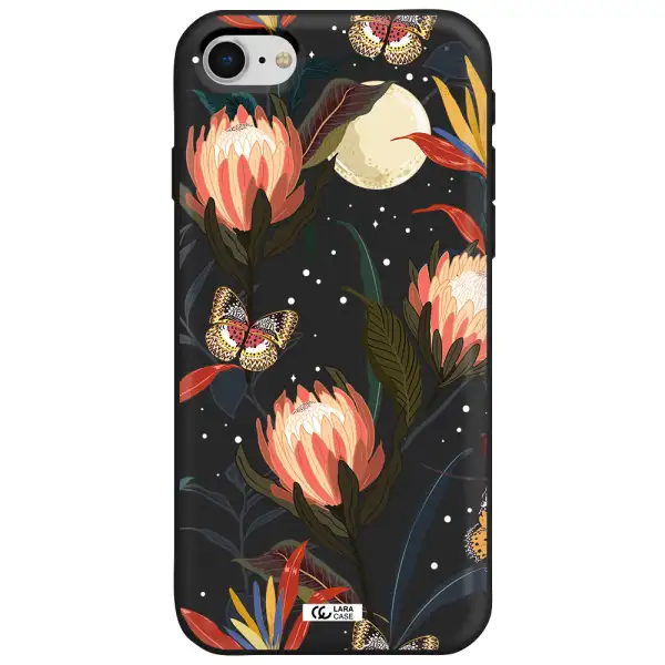 Moon Butterfly Flower Apple iPhone se 2020 Silicone black Case