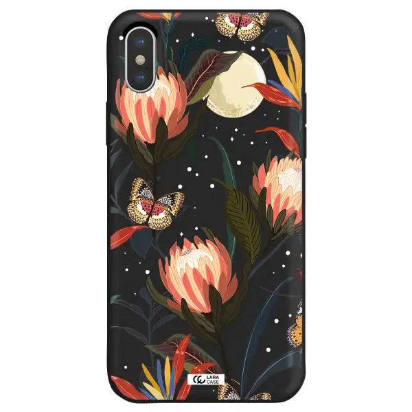 Moon Butterfly Flower Apple iPhone XS Silicone black Case