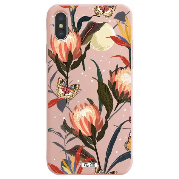 Moon Butterfly Flower Apple iPhone XS Silicone pastel pink Case