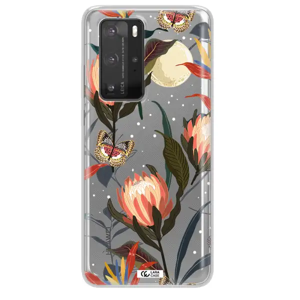 Moon Butterfly Flower Huawei P40 Pro Clear TPU Case