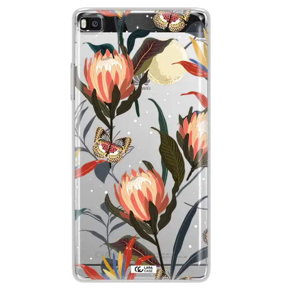 Moon Butterfly Flower Huawei P8 Clear TPU Case