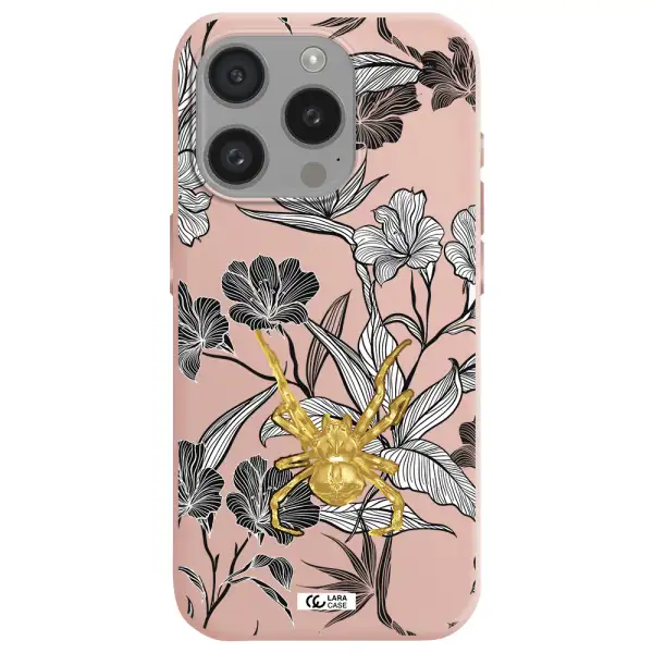 Golden Spider Apple Iphone 15 Pro Silicone Pastel Pink Case