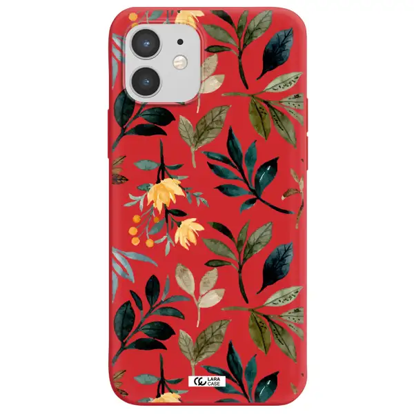 Fall Flowers Apple iPhone 12 Silicone Imperial Red Case