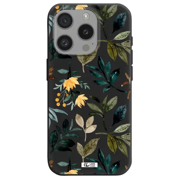 Fall Flowers Apple Iphone 15 Pro Silicone Black Case