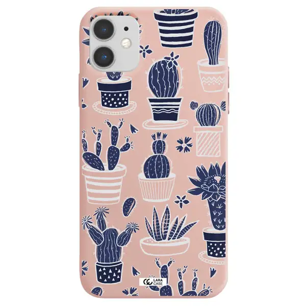 Blue Cactus Apple iPhone 11 Silicone pastel pink Case