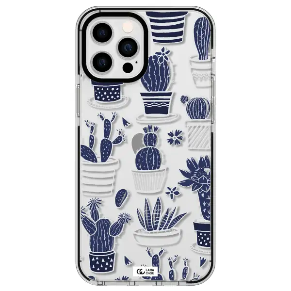 Blue Cactus Apple iPhone 12 pro max impact black border Case