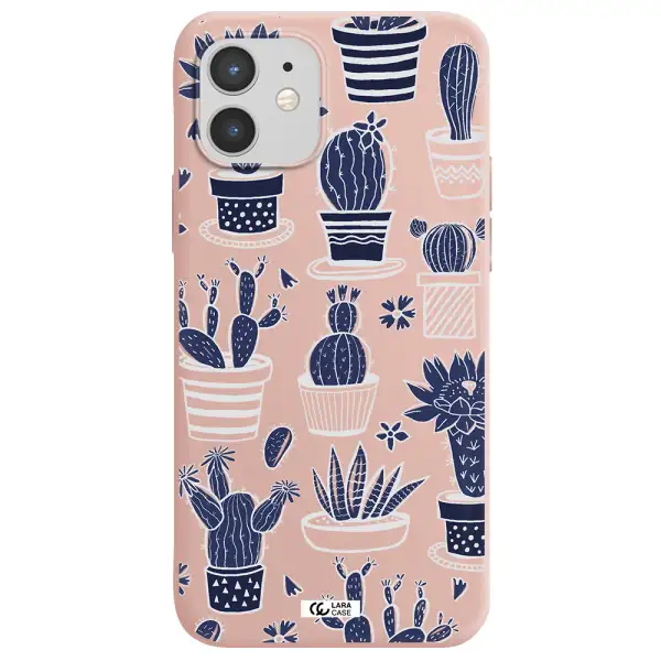 Blue Cactus Apple iPhone 12 Silicone pastel pink Case
