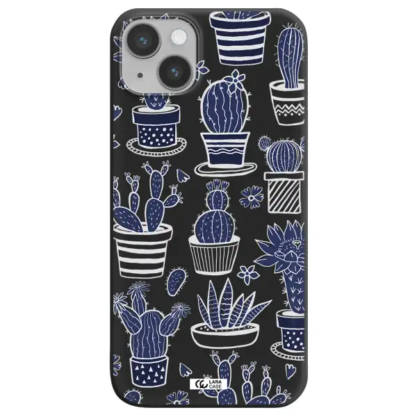Blue Cactus Apple iPhone 14 plus Silicone black Case