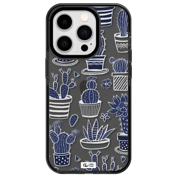 Blue Cactus Apple iPhone 14 pro impact Smoke Black Case