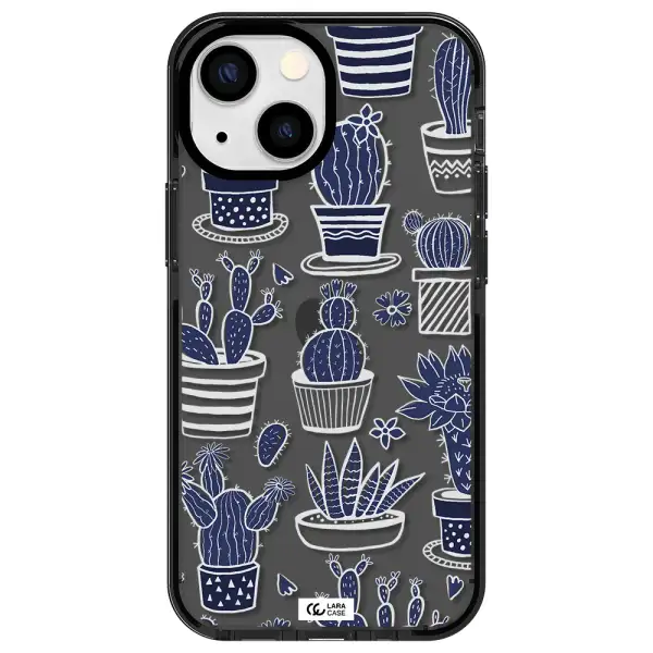 Blue Cactus Apple iPhone 15 impact Smoke Black Case