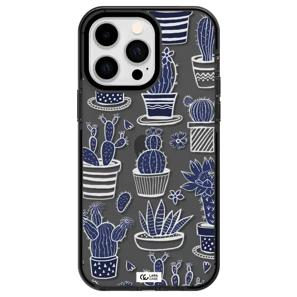 Blue Cactus Apple iPhone 15 Pro impact Smoke Black Case