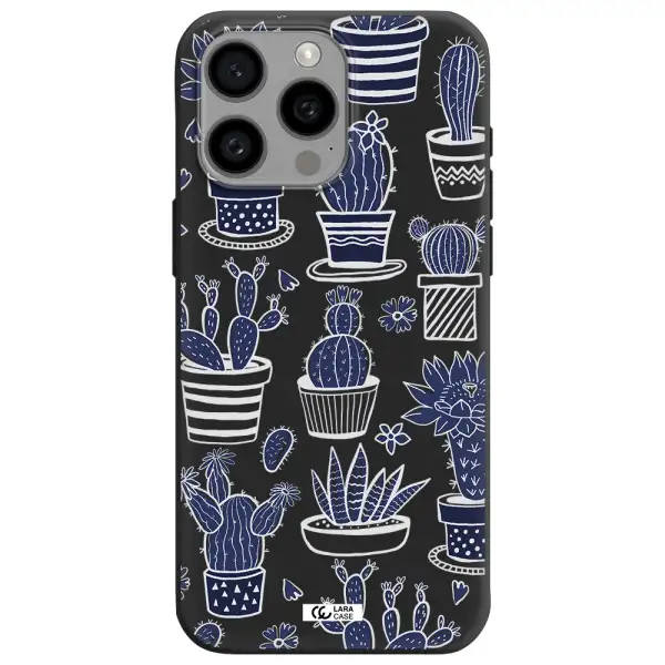 Blue Cactus Apple Iphone 15 Pro max Silicone black Case
